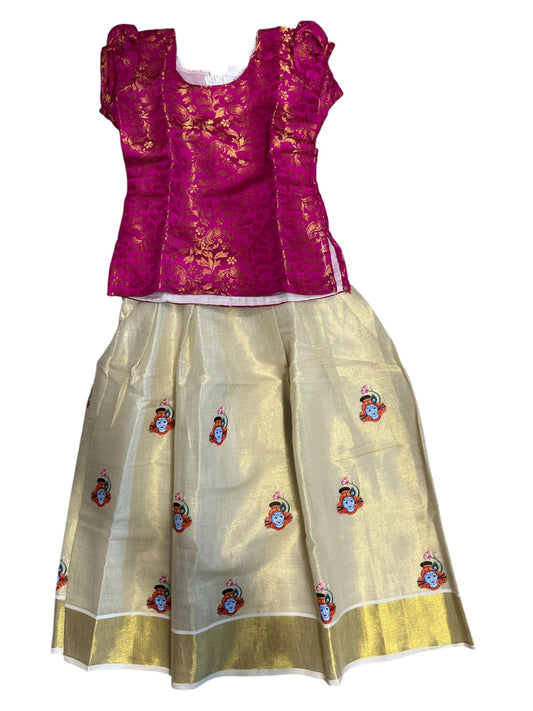 Southloom Kerala Tissue Kasavu Pavada Blouse  for Kids