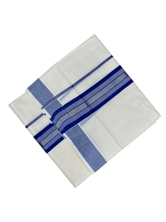 Southloom Pure Cotton Mundu with Silver Lines and Blue Border (South Indian Kerala Dhoti)