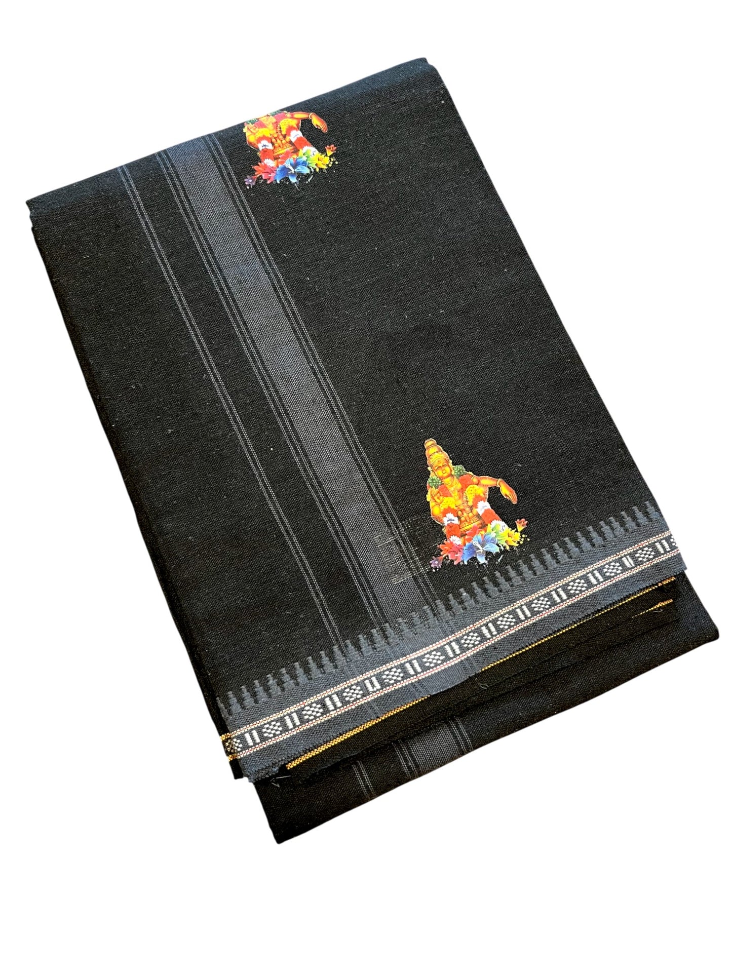 Southloom Black Printed Ayyapan Single Mundu / Otta Mundu  (South Indian Kerala Dhoti)