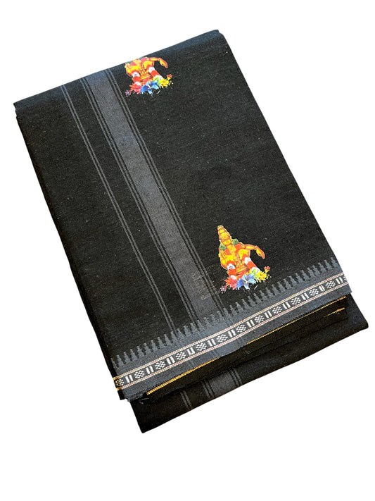 Southloom Black Printed Ayyapan Single Mundu / Otta Mundu (South Indian Kerala Dhoti)