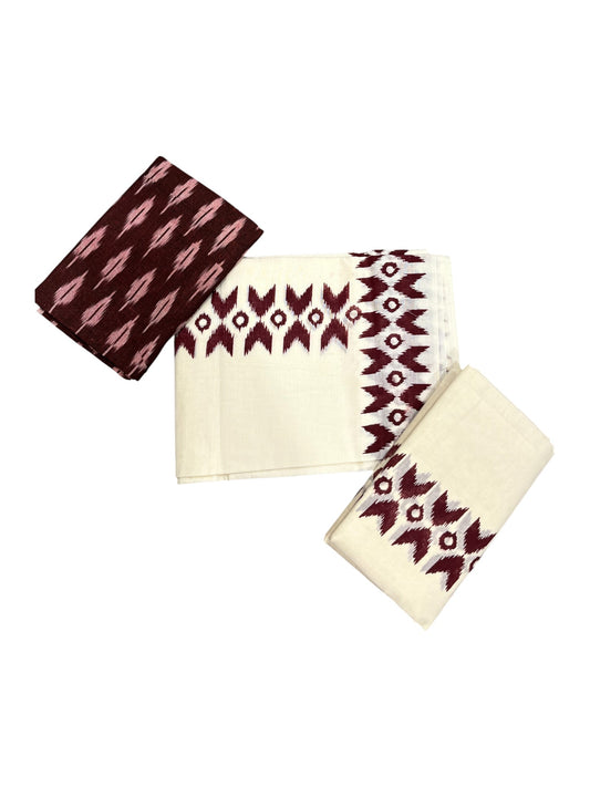 Southloom Ikat Design Brown Printed Set Mundu with Blouse Piece 2.80Mtrs