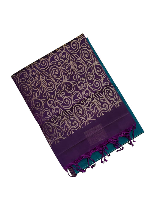 Southloom Pure Handloom Bridal Kanchipuram Silk Saree with Korvai Work (Violet & Blue)