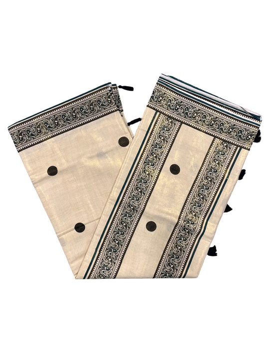 Southloom Kerala Tissue Kasavu Saree With Black Polka Dots on Body