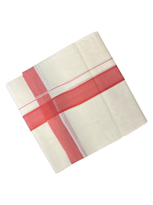 Southloom Kerala Pure Cotton Double Mundu with Red Border (South Indian Dhoti)