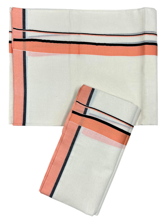 Southloom Pure Cotton Kerala Single Set Mundu (Mundum Neriyathum) Peach & Black Border