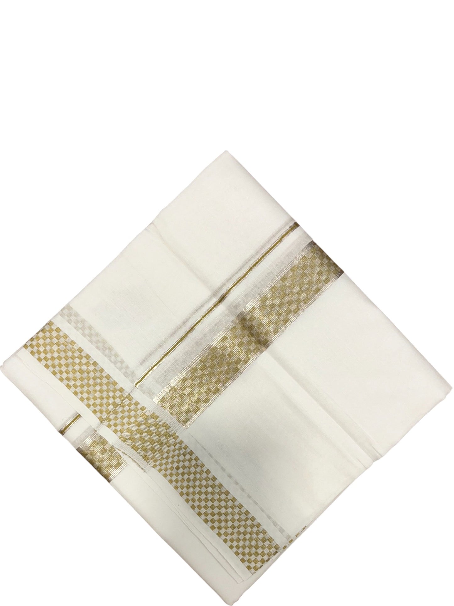 Pure White Cotton Double Mundu with Paa Neythu Kasavu (South Indian Dhoti)