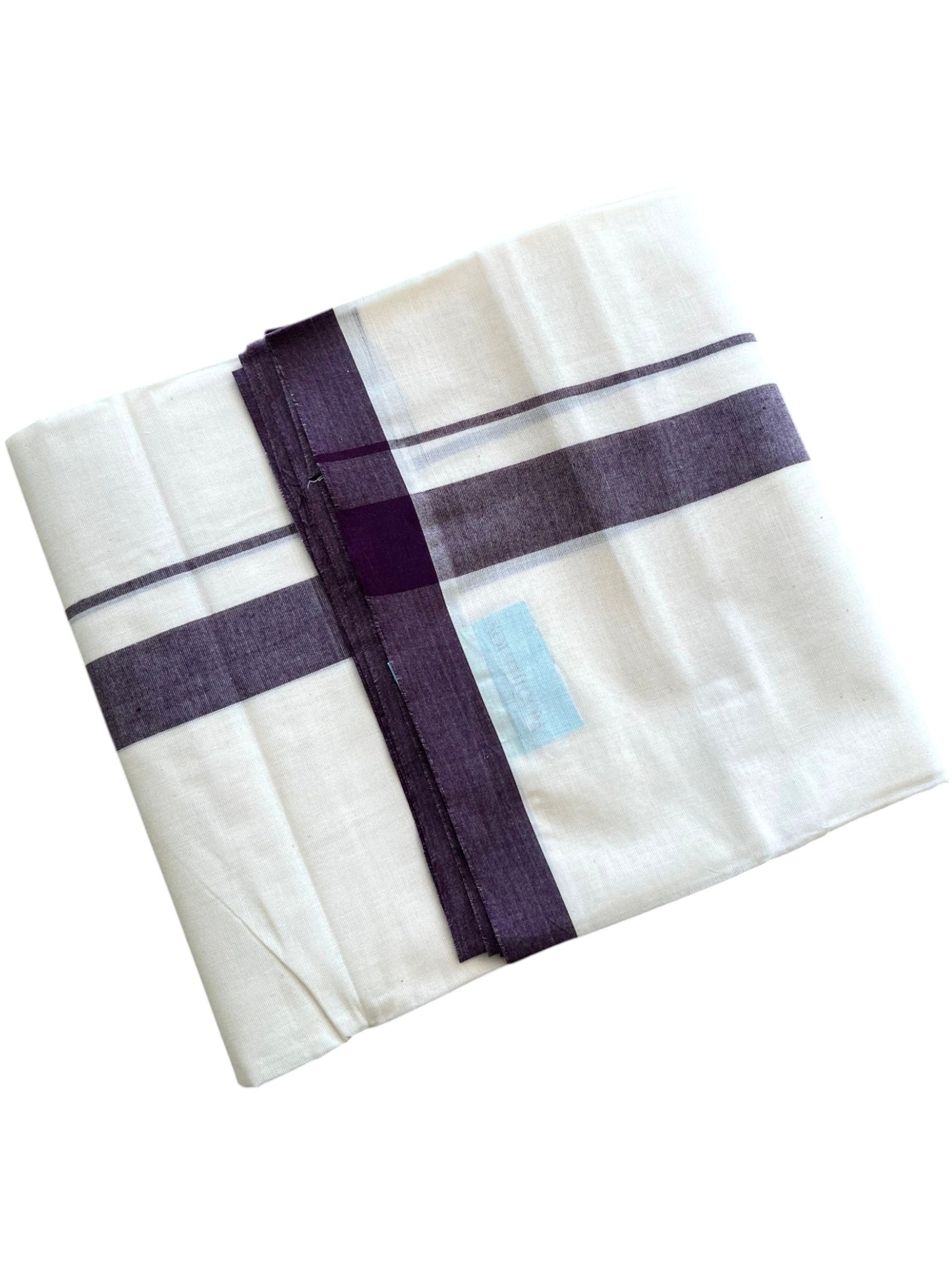 Southloom Kerala Pure Cotton Double Mundu with Purple Border (South Indian Kerala Dhoti)