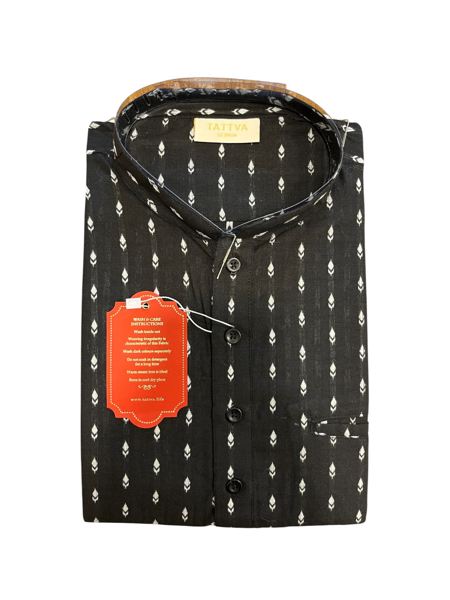 Southloom Black Woven Patterns Semi Silk Short Kurta for Men