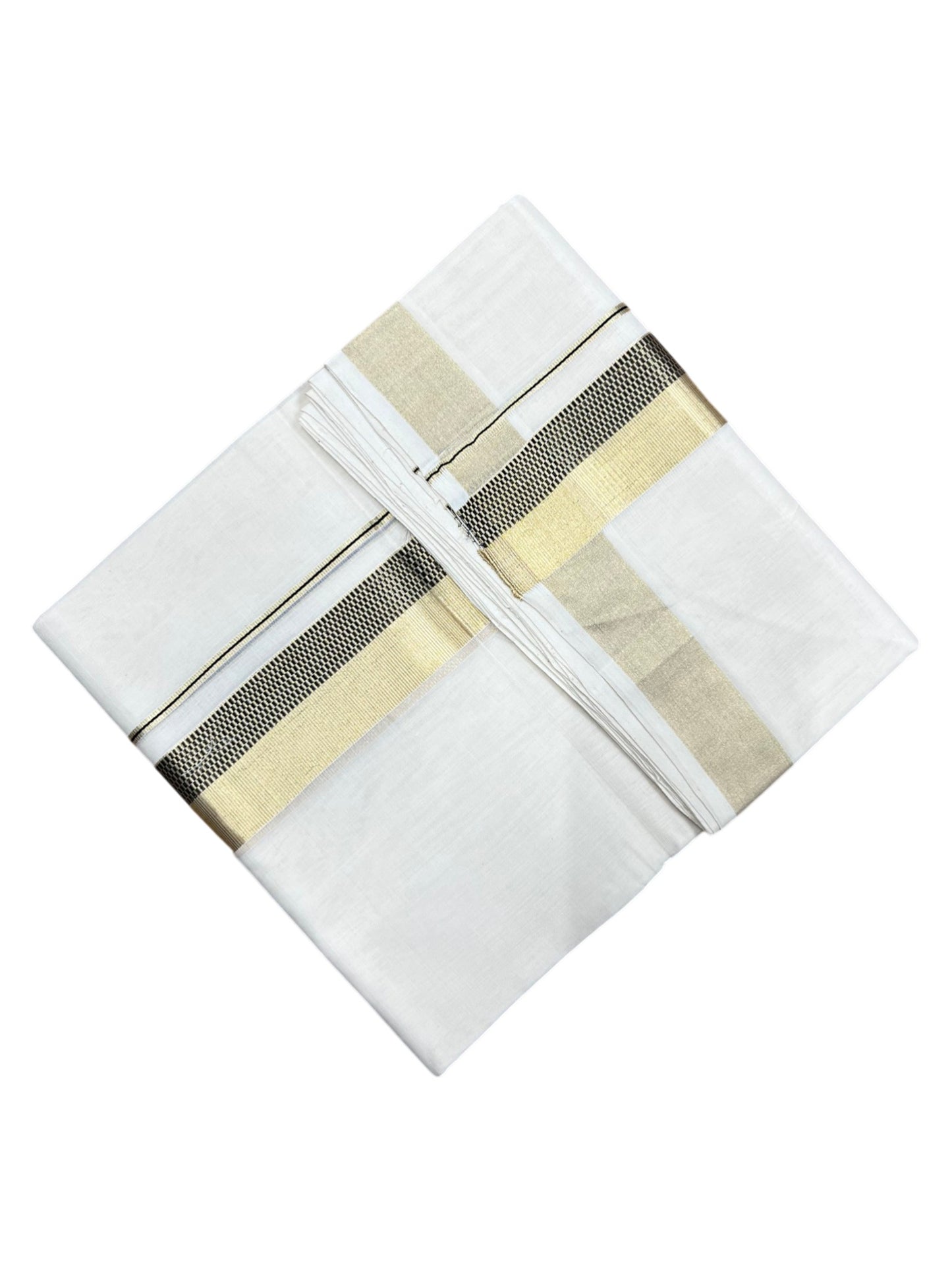 Southloom Premium Handloom Cotton Double Mundu with Gold and Black Border