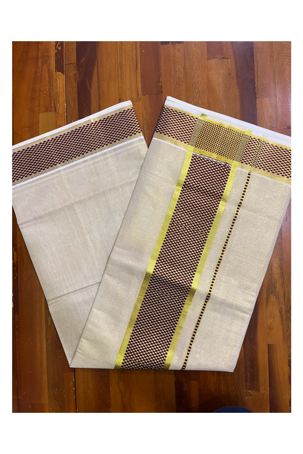 Kerala Kasavu Tissue Saree with Brown Paa Neythu Border