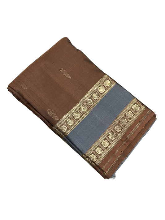 Southloom Pure Handloom Bridal Kanchipuram Silk Saree with Korvai Work(Brown & Gray)