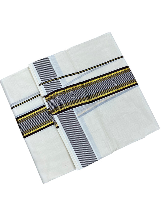 Southloom Pure Cotton Mundu with Gold lines& Brown Border (South Indian Kerala Dhoti)