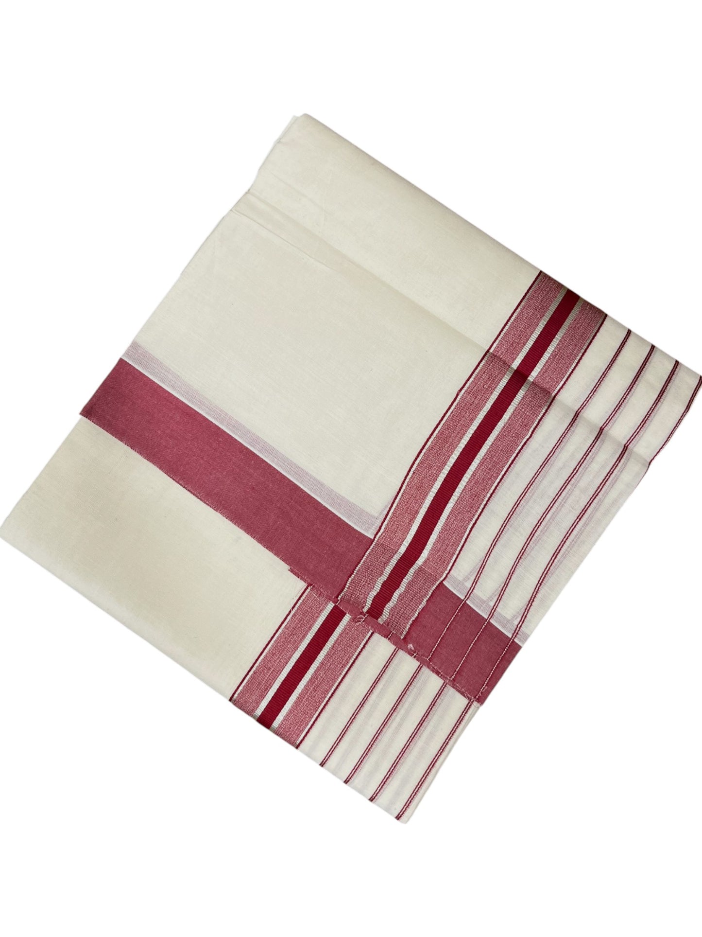 Southloom Kerala Pure Cotton Double Mundu with Maroon And Silver Lines Border (South Indian Dhoti)