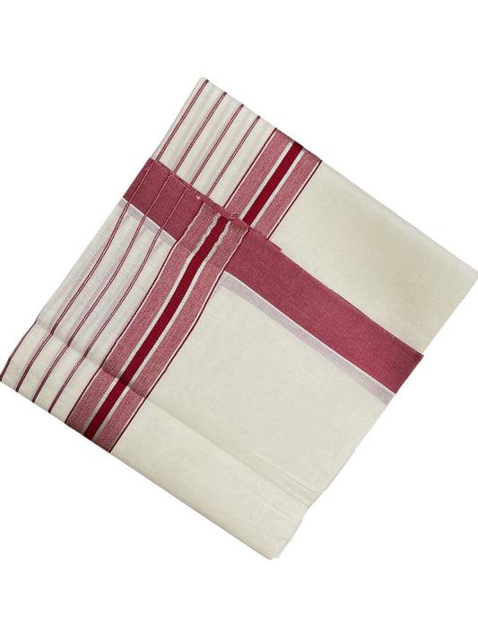 Southloom Kerala Pure Cotton Double Mundu with Maroon And Silver Lines Border (South Indian Dhoti)