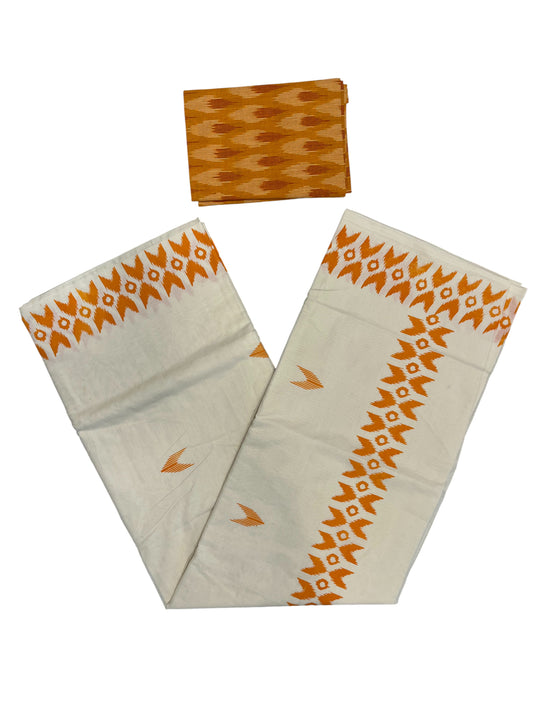 Southloom Ikat Design Yellow Printed Saree with Blouse Piece