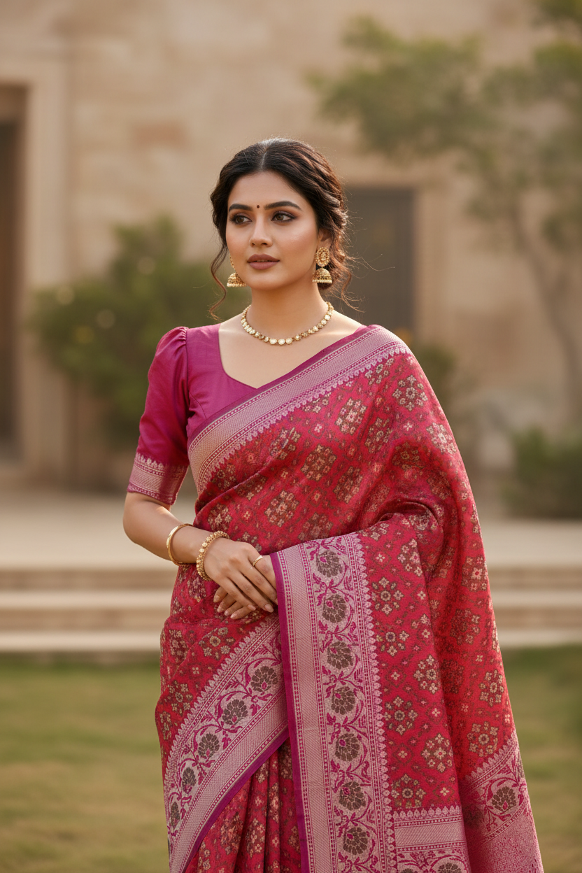 Southloom  Banarasi Silk Saree with Woven Work on Body and Borders