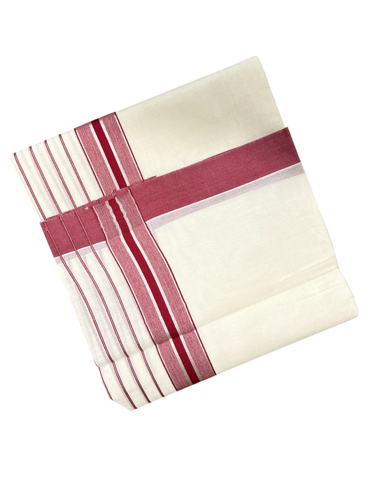Southloom Kerala Pure Cotton Double Mundu with Maroon And Silver Lines Border (South Indian Dhoti)