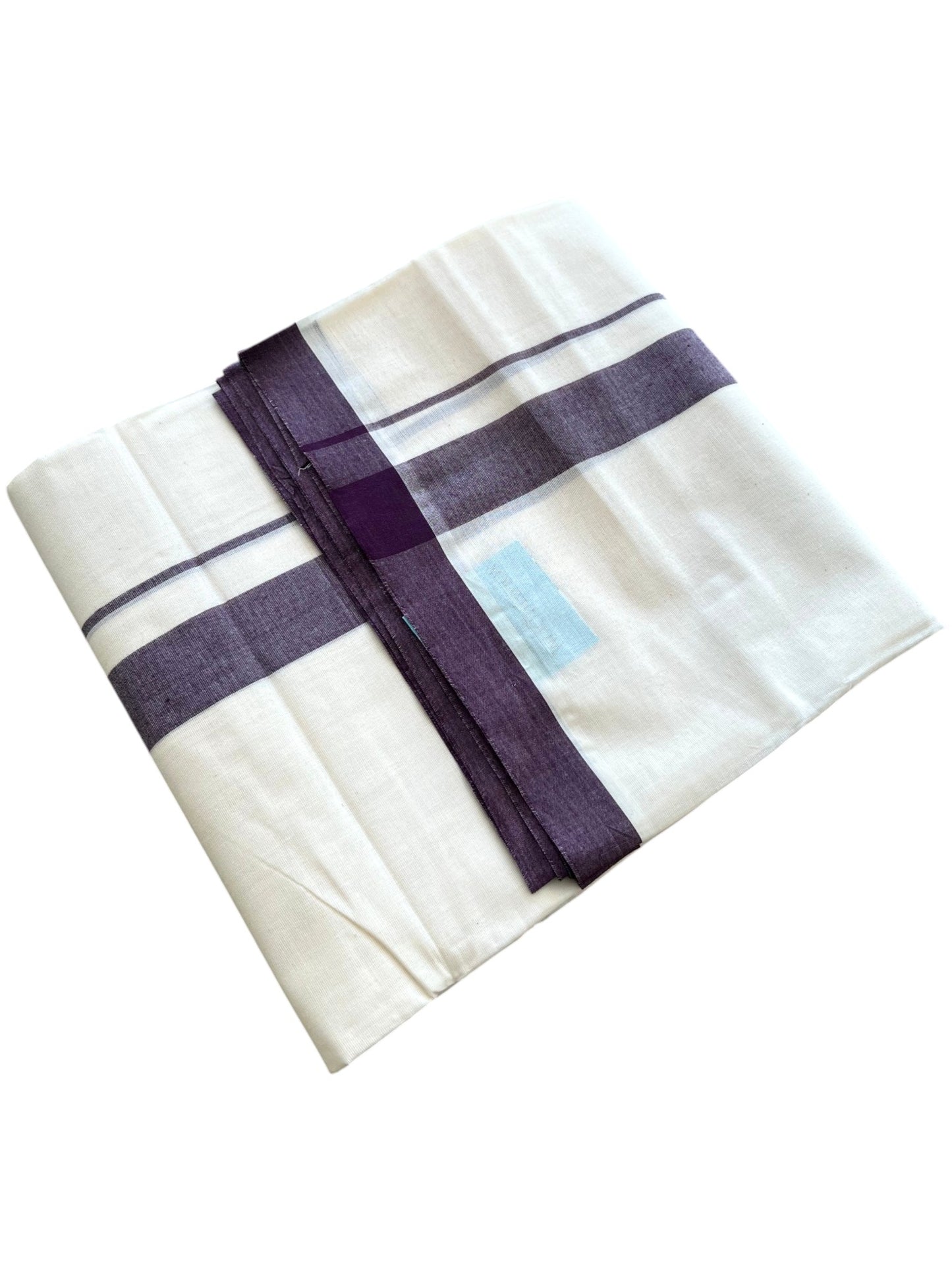 Southloom Kerala Pure Cotton Double Mundu with Purple Border (South Indian Kerala Dhoti)