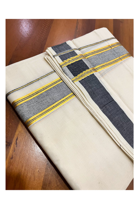 Kerala Pure Cotton Double Mundu with Black and Kasavu Border (South Indian Kerala Dhoti)