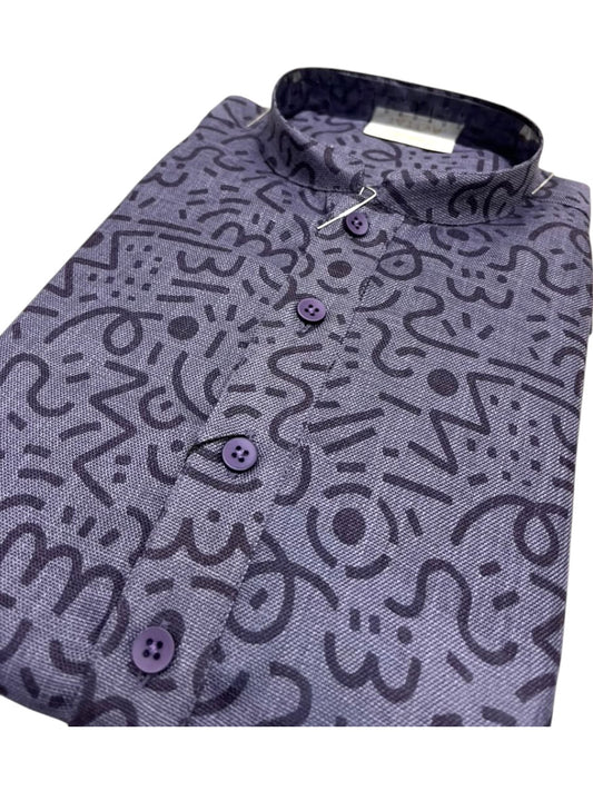 Southloom Blue Printed Semi Silk Short Kurta for Men SL590