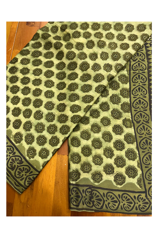 Southloom Modal Silk Olive Green Designer Saree with Floral Prints on Body