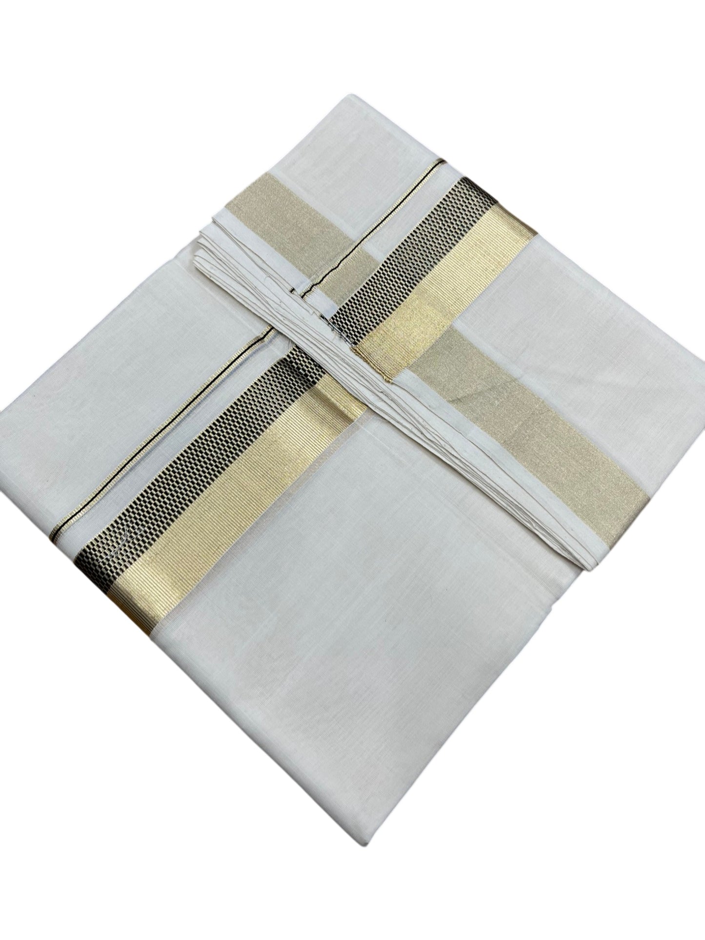 Southloom Premium Handloom Cotton Double Mundu with Gold and Black Border