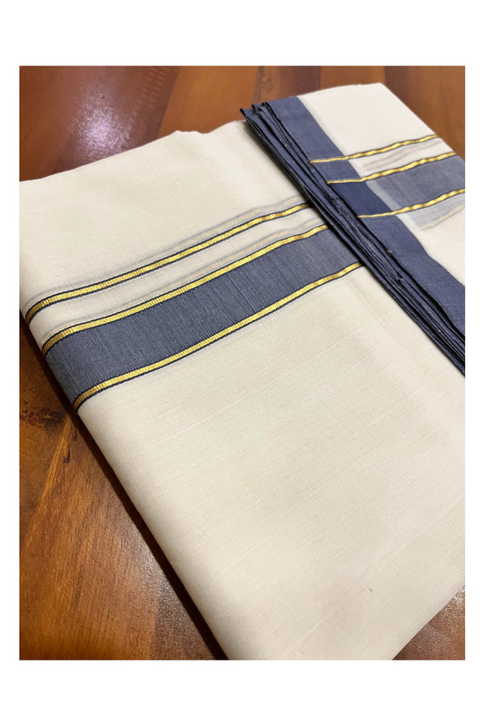 Southloom Premium Balaramapuram Unakkupaavu Handloom Mundu with Kasavu and Blue Border (South Indian Kerala Dhoti)