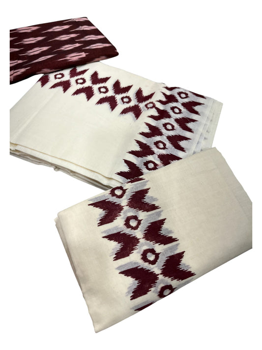 Southloom Ikat Design Brown Printed Set Mundu with Blouse Piece 2.80Mtrs