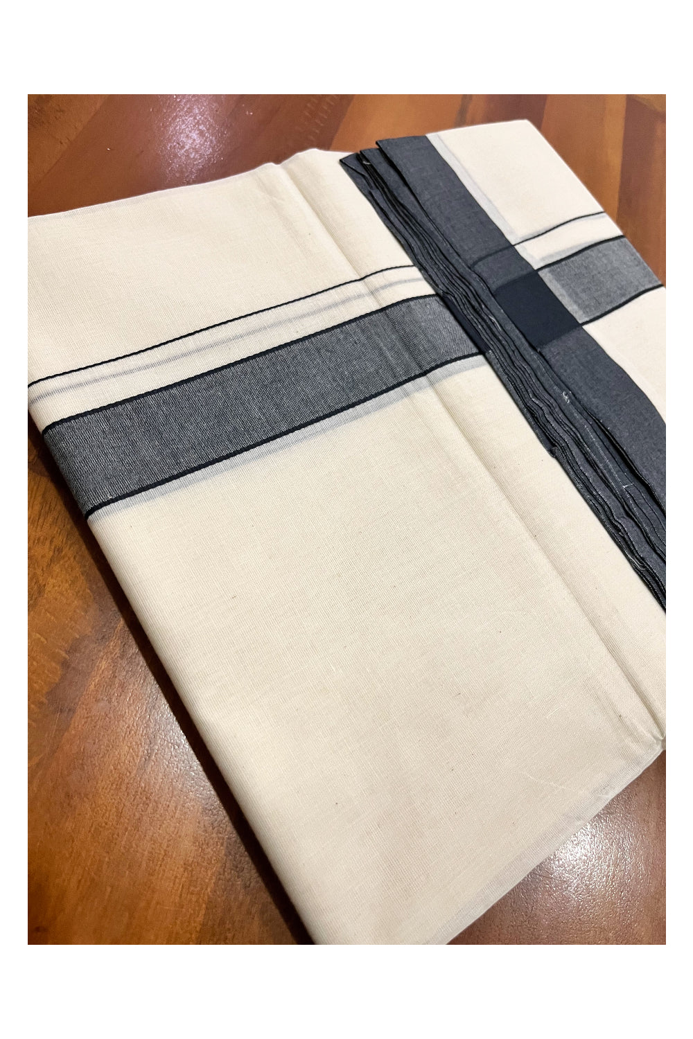 Pure Cotton 100x100 Double Mundu with Black Border (South Indian Kerala Dhoti)