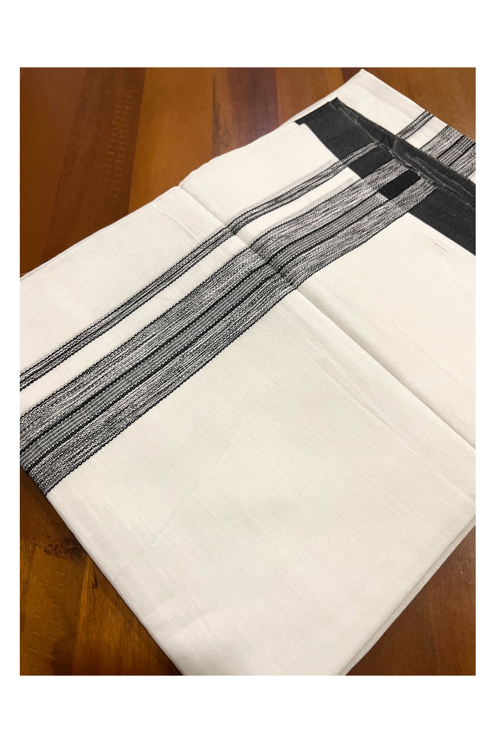 Pure White Cotton Double Mundu with Black Border (South Indian Kerala Dhoti)