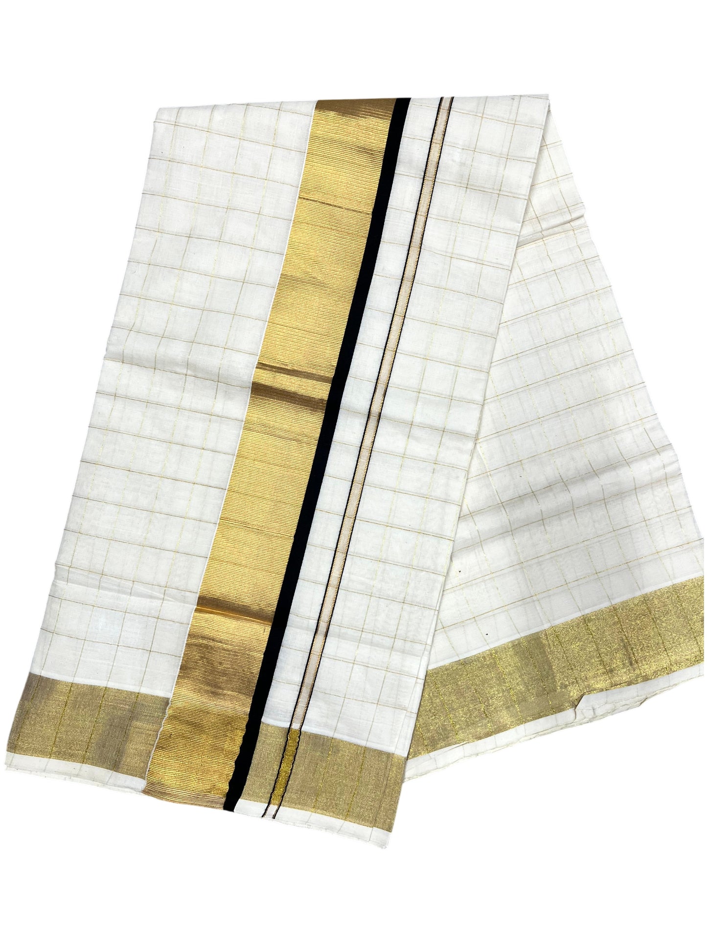 Southloom Pure Cotton  Kerala  Kasavu Woven Check Saree with Black Border
