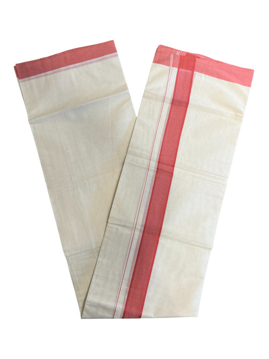 Southloom Kerala Pure Cotton Double Mundu with  Red Border (South Indian Dhoti)