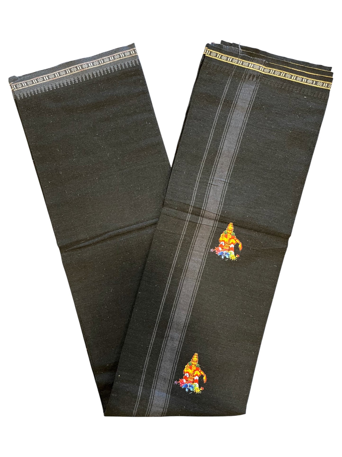 Southloom Black Printed Ayyapan Single Mundu / Otta Mundu  (South Indian Kerala Dhoti)