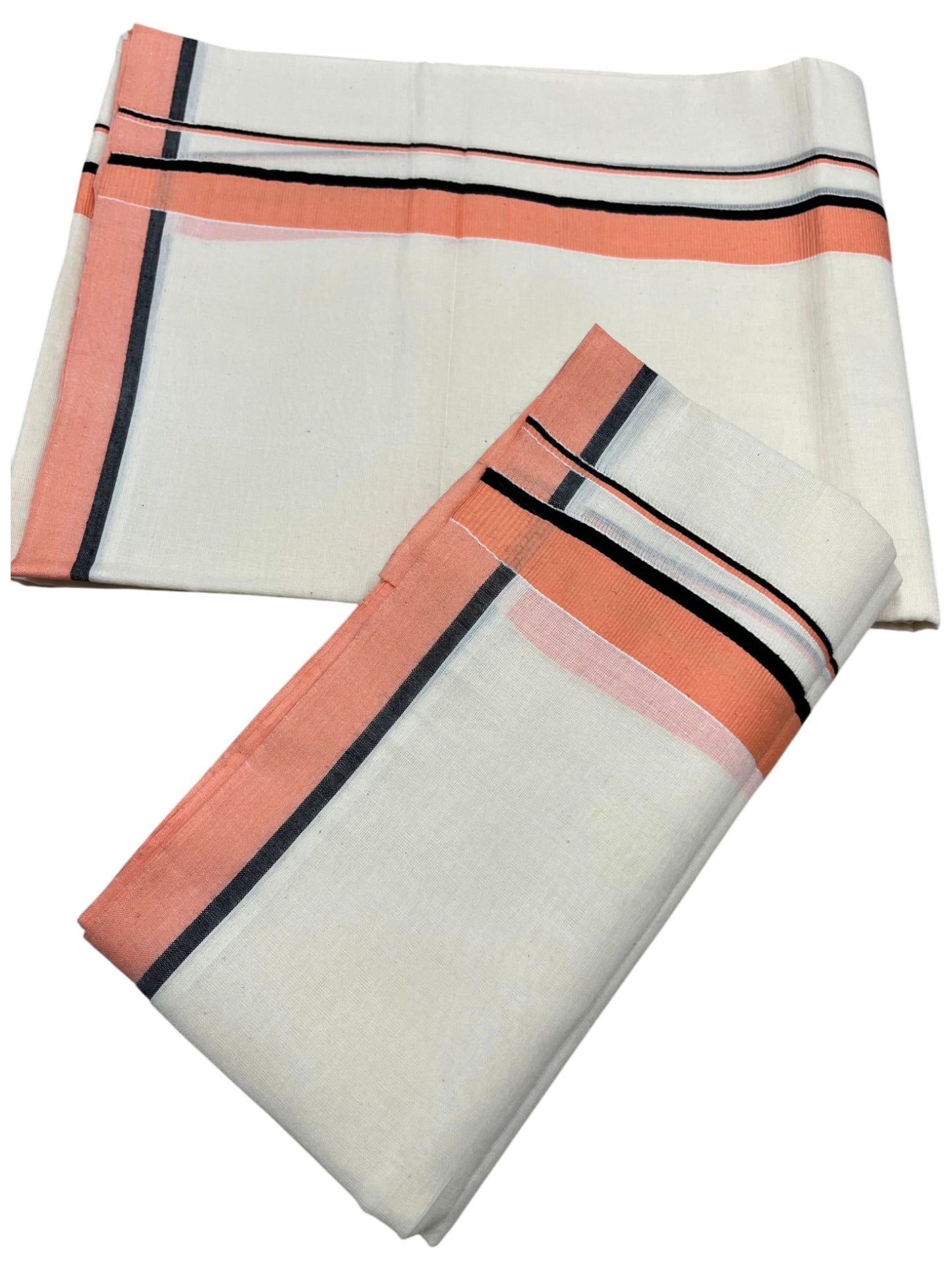 Southloom Pure Cotton Kerala Single Set Mundu (Mundum Neriyathum) Peach & Black Border in 2.80 Mtrs SL345