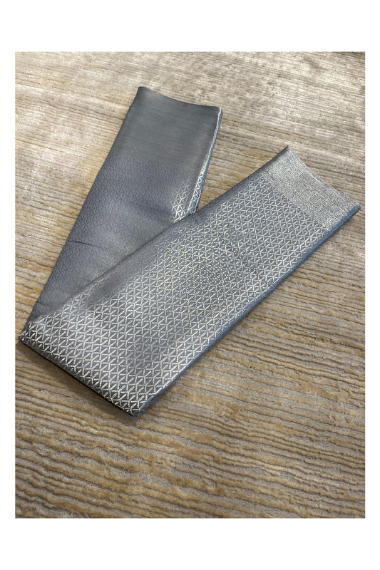 Southloom Banarasi Silver Zari Brocade Work Silk Saree in Grey Pastel Shade