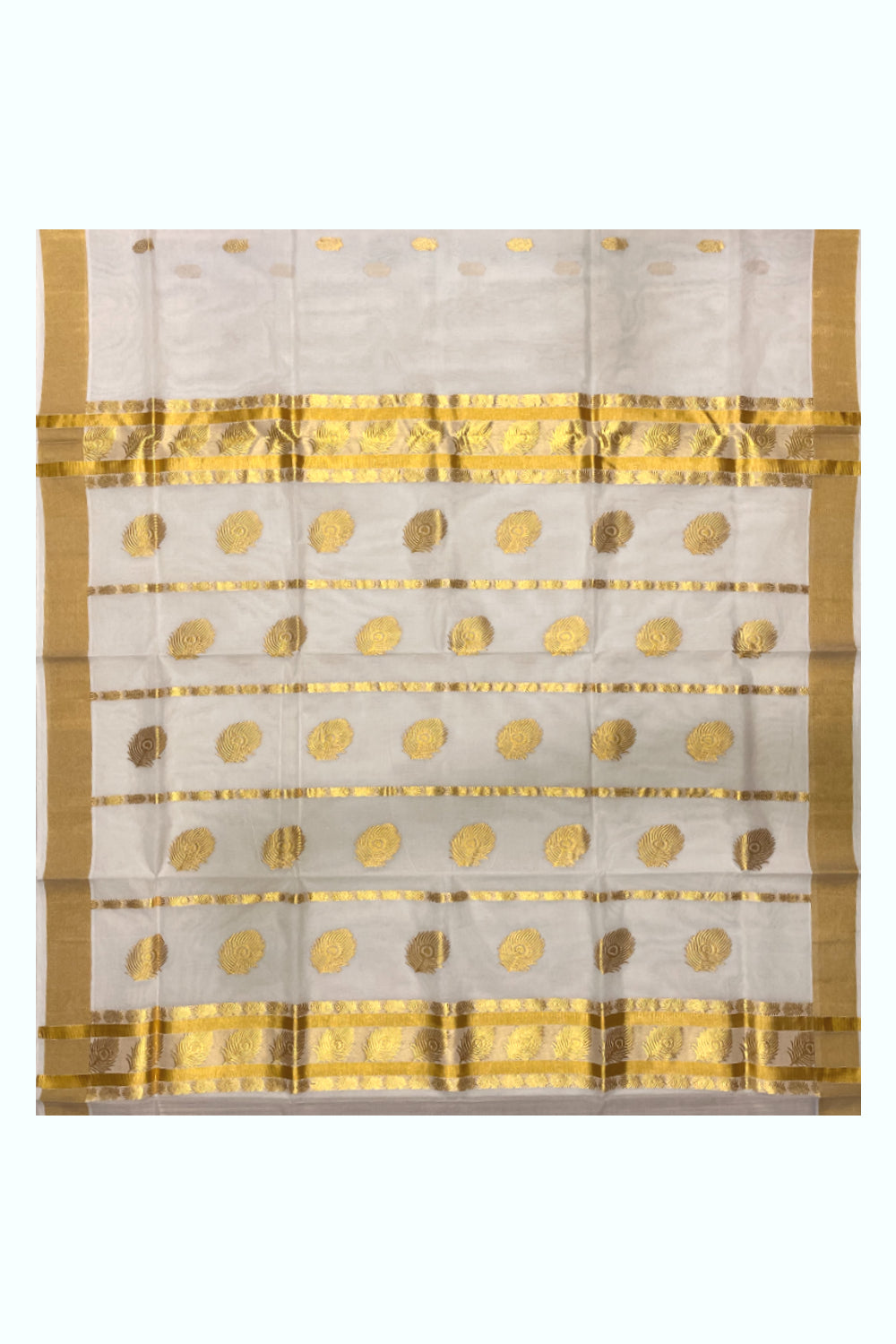 Southloom Premium Handloom Cotton Kasavu Saree with Feather Woven Designs (Vishu 2024 Collection)