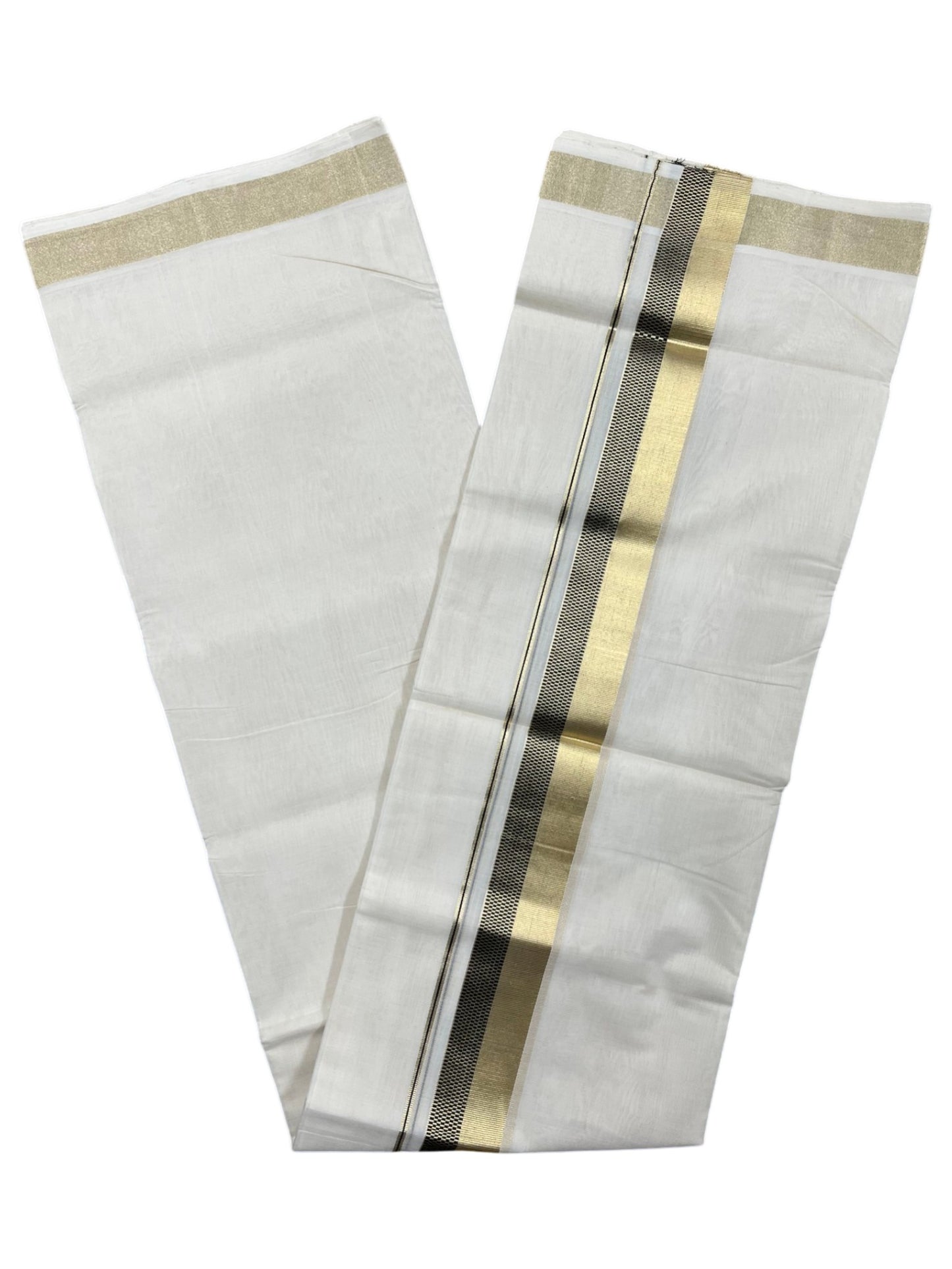 Southloom Premium Handloom Cotton Double Mundu with Gold and Black Border