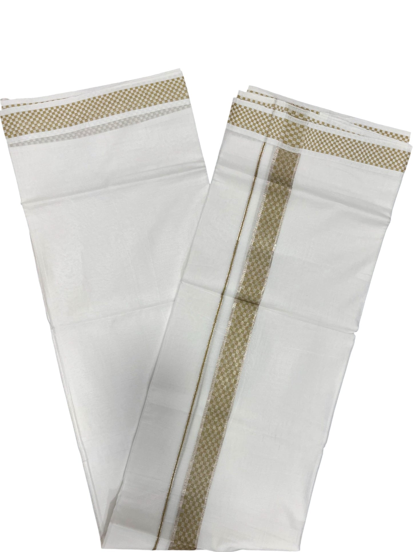 Pure White Cotton Double Mundu with Paa Neythu Kasavu (South Indian Dhoti)