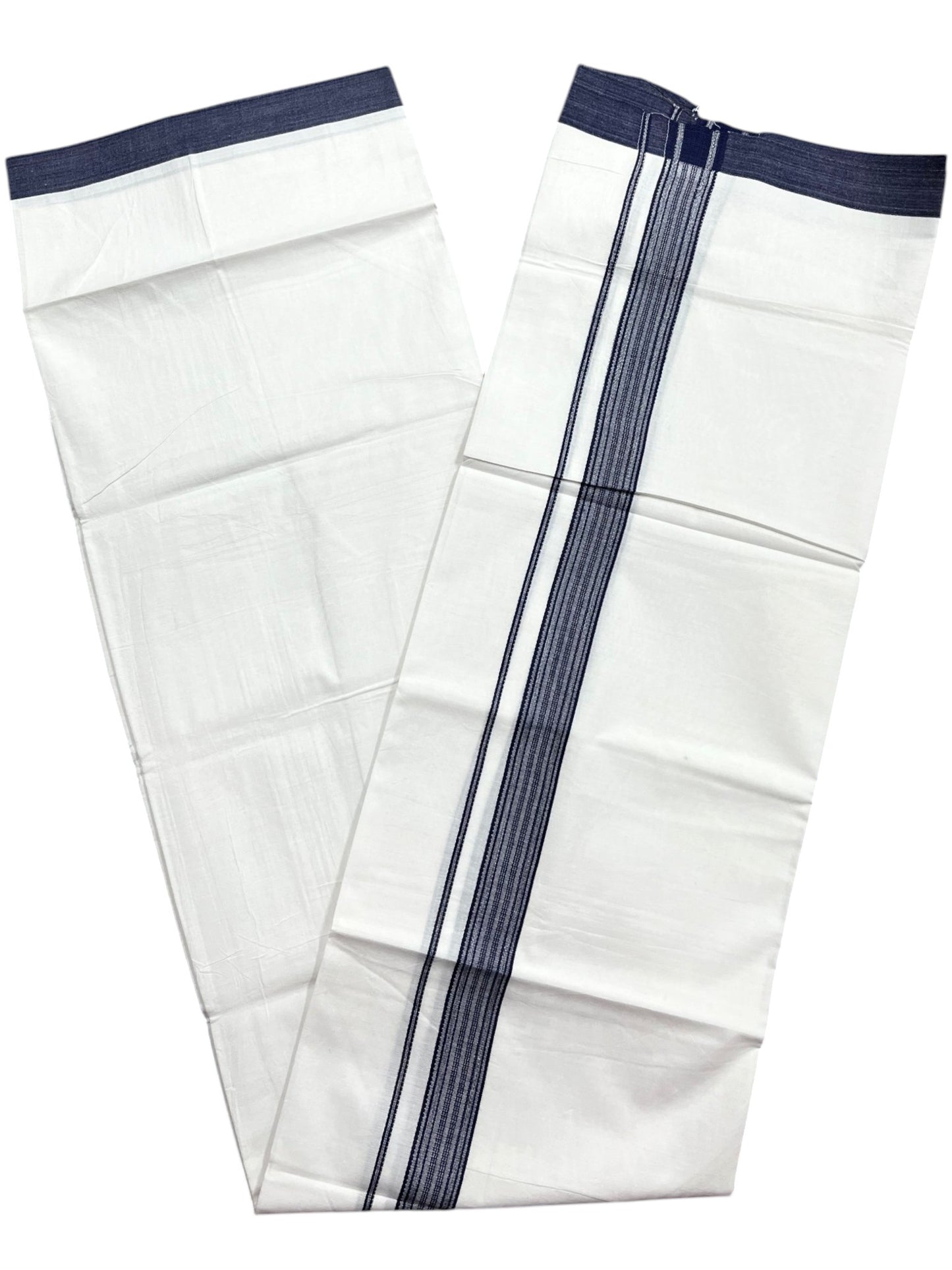 Southloom Pure White Cotton Mundu with Blue Lines Border (South Indian Kerala Dhoti)