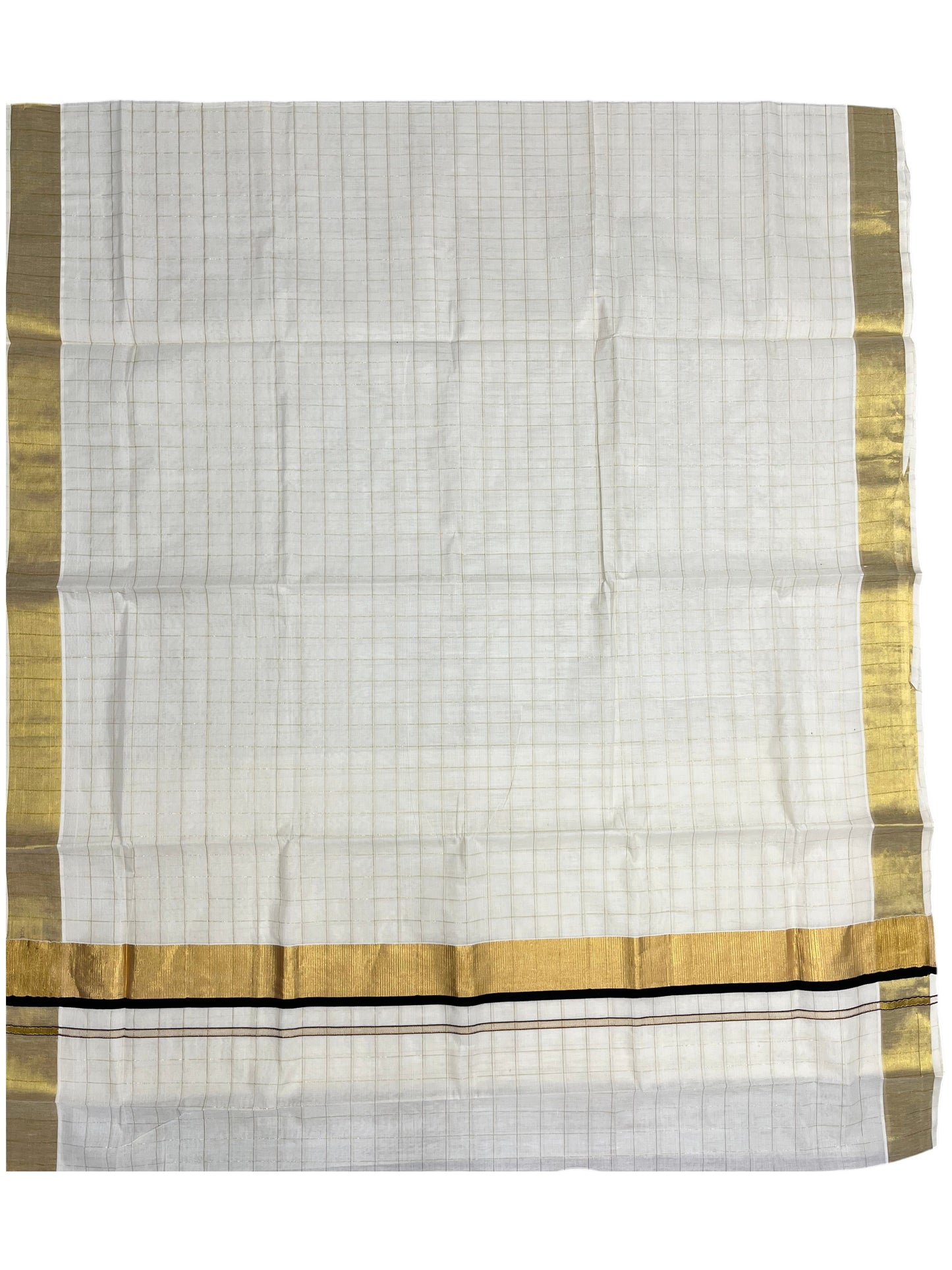 Southloom Pure Cotton  Kerala  Kasavu Woven Check Saree with Black Border