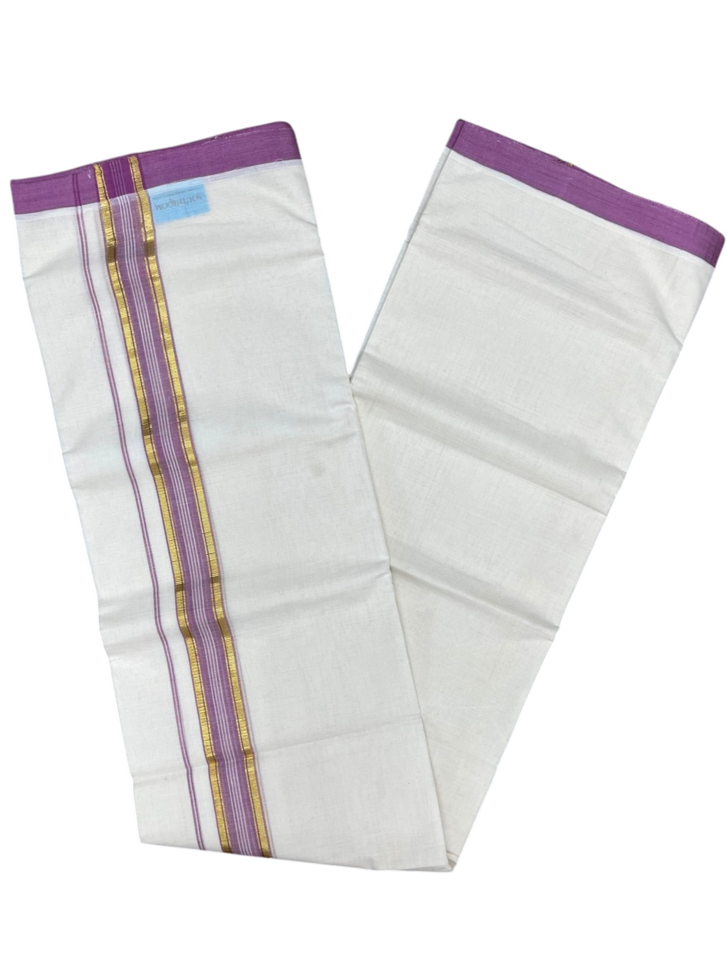 Southloom Balaramapuram Premium Handloom Cotton Double Mundu with Gold Kasavu and Pink Border