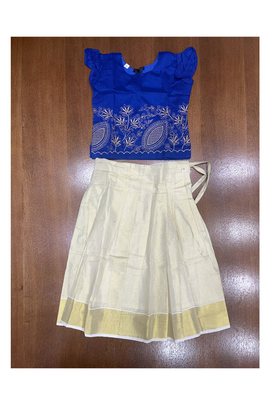 Southloom Kerala Blue Pattupavada and Blouse with Embroidery Work (Age 1- 5)