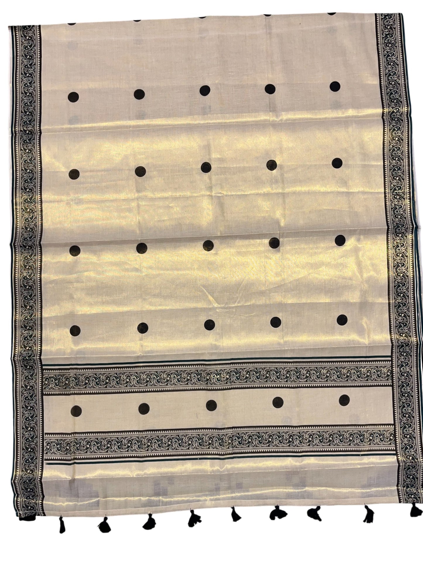Southloom Kerala Tissue Kasavu Saree With Black Polka Dots on Body