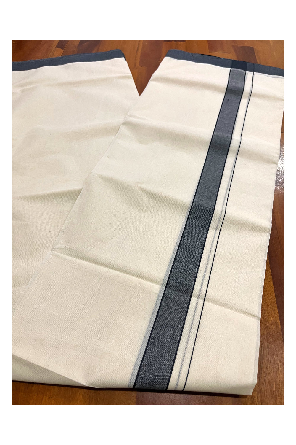 Pure Cotton 100x100 Double Mundu with Black Border (South Indian Kerala Dhoti)