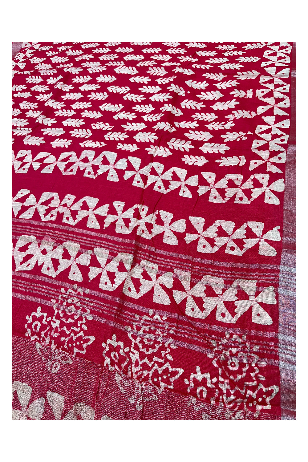 Southloom Linen Dark Pink Designer Saree with Floral Prints