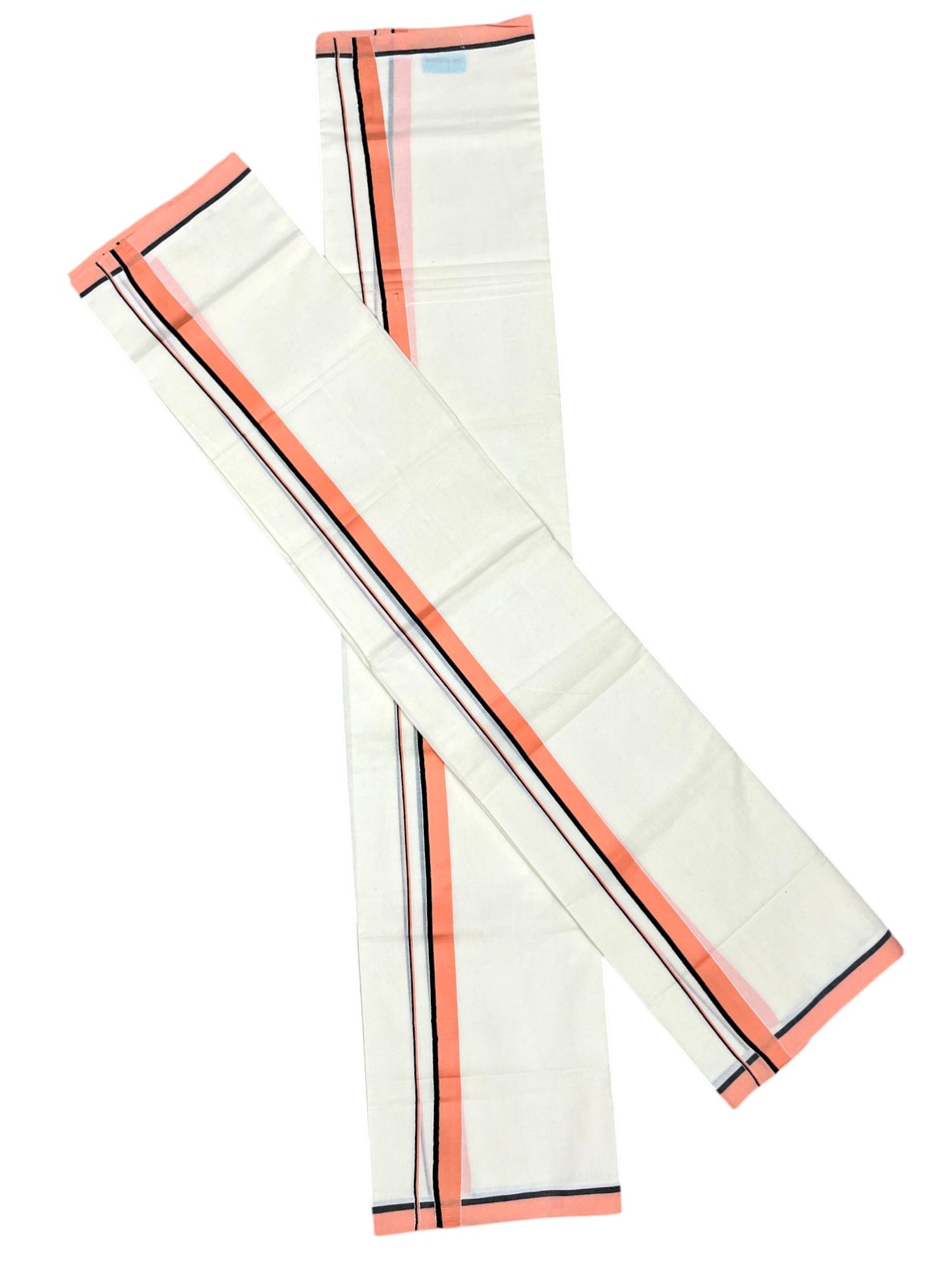 Southloom Pure Cotton Kerala Single Set Mundu (Mundum Neriyathum) Peach & Black Border in 2.80 Mtrs SL345