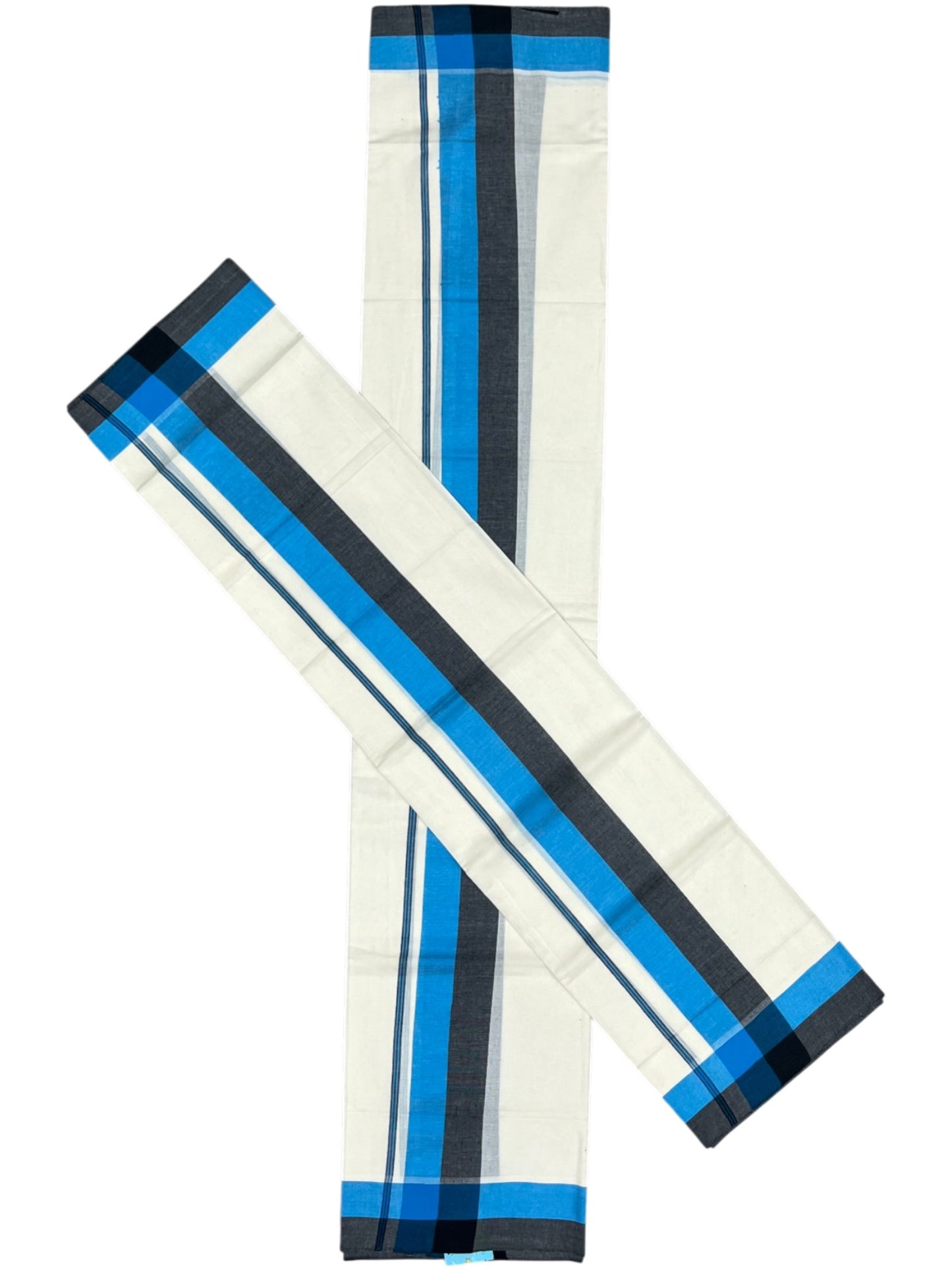 Southloom Pure Cotton Kerala Single Mulloth Set Mundu (Mundum Neriyathum) Blue & Black Border in 2.80 Mtrs SL243