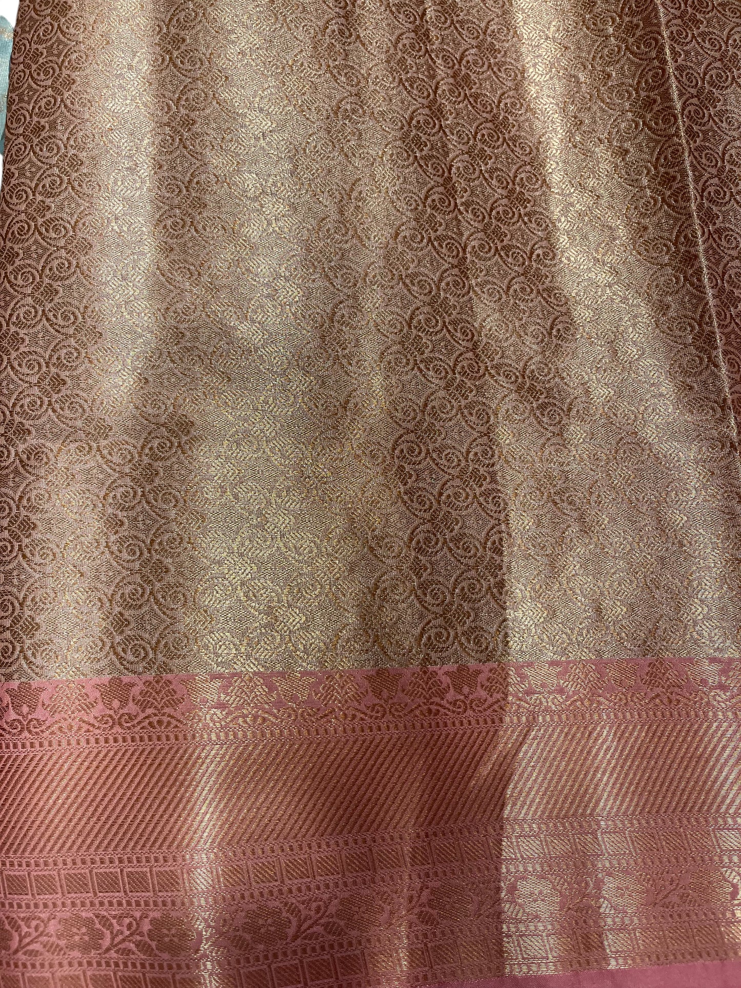 Southloom Tissue Silk Saree with Woven Work on Body and Borders (Pink & Blue)