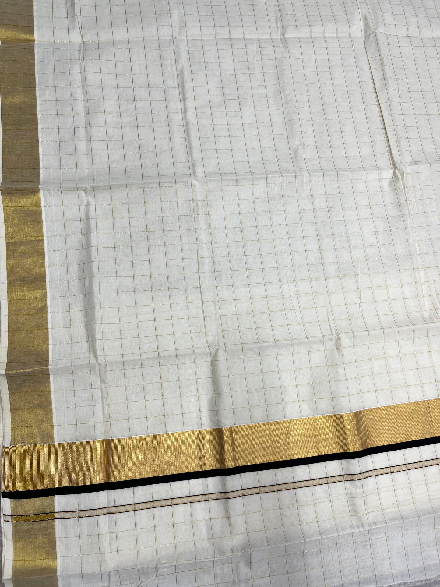 Southloom Pure Cotton  Kerala  Kasavu Woven Check Saree with Black Border