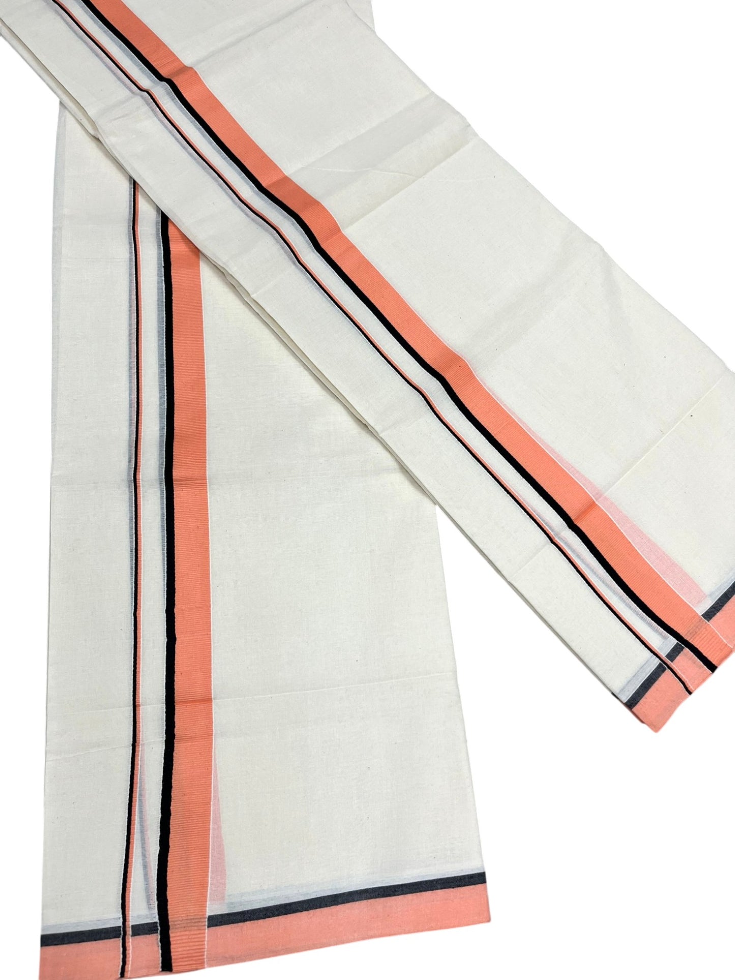 Southloom Pure Cotton Kerala Single Set Mundu (Mundum Neriyathum) Peach & Black Border in 2.80 Mtrs SL345